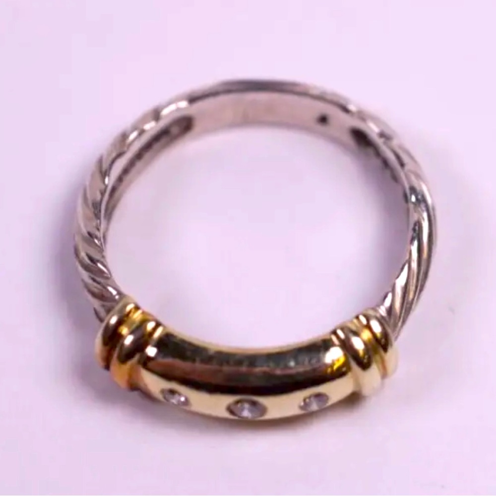 David Yurman Metro Two-Tone Diamond Ring 14K Gold 925 Sterling Cable Band (R719) - Picture 1 of 7